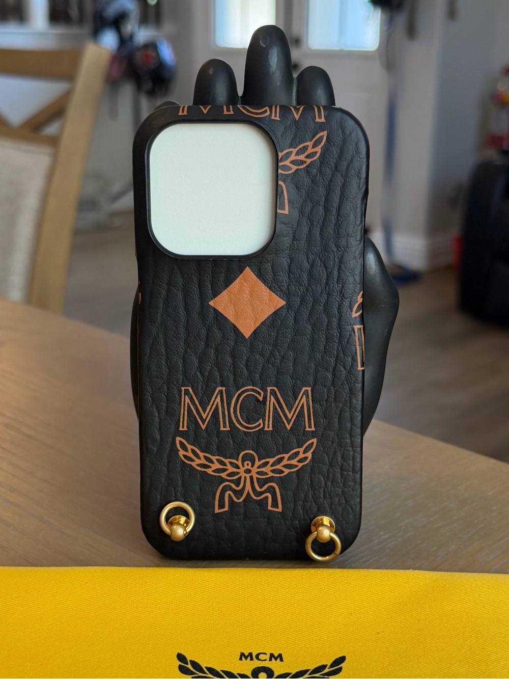 MCM Logo Leather iPhone 15 pro Case with Gold Hardware - Picture 3 of 5